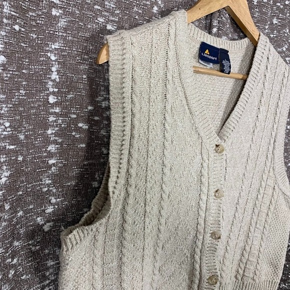Vintage Liz Wear Womens Vest Large Beige Sweater Cable Knit Buttons Academia USA - Picture 6 of 8